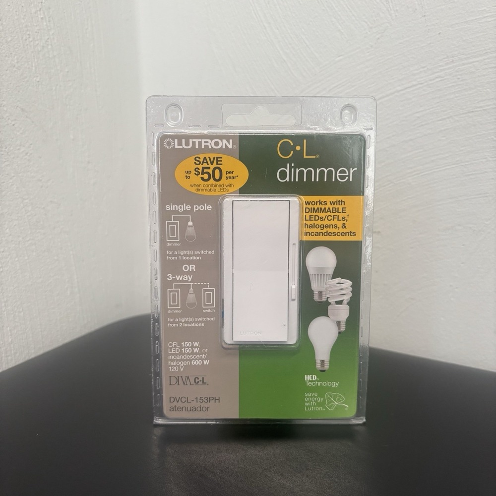 Lutron DVCL-153PH‎ Dimmer Wall Switch - White New Dimmable Light